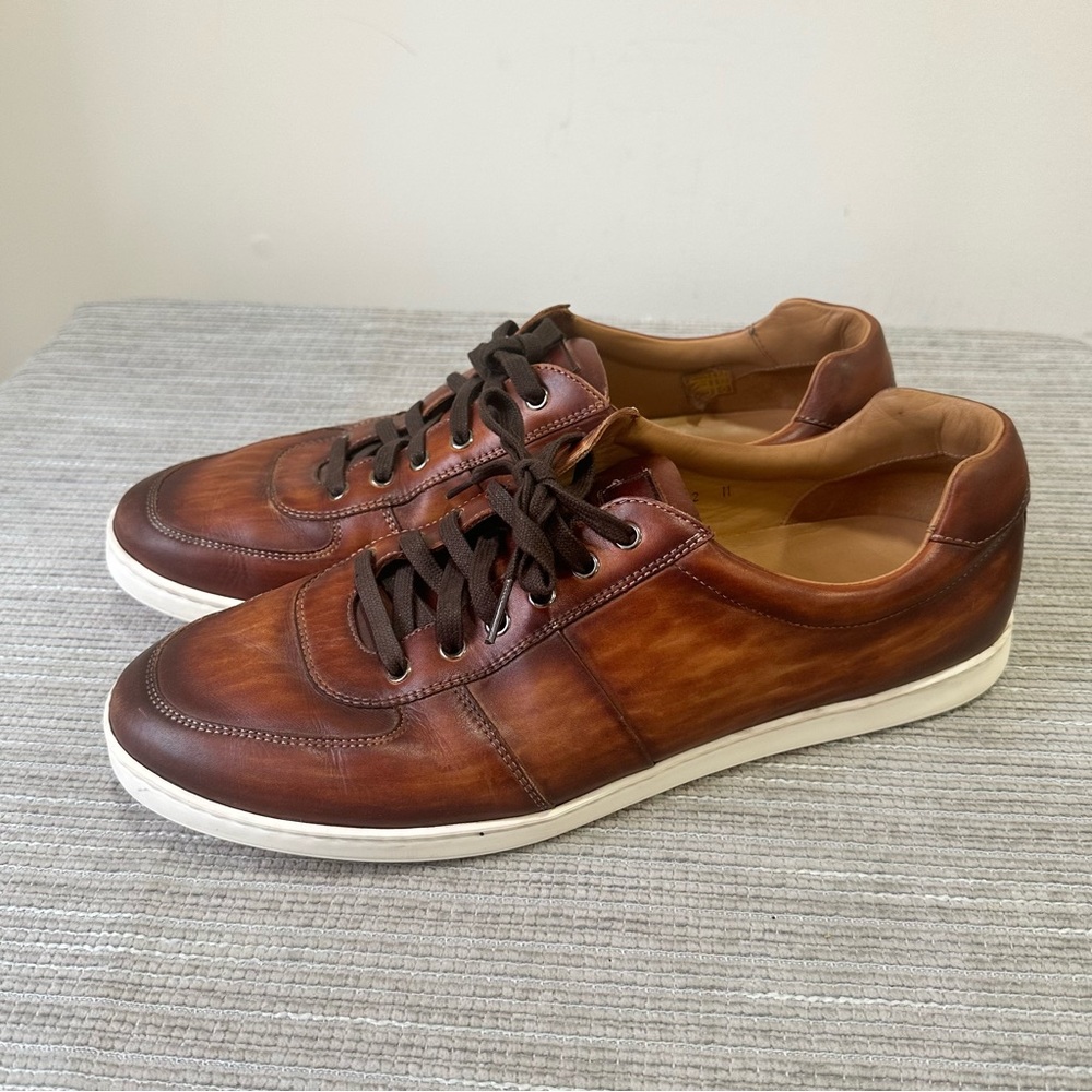 MAGNANNI Bobbie Cognac Tabaco Brown Leather Low Top Leather Tie Sneakers‎ Men 12